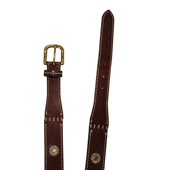 Eddie Bauer Brown Leather Belt with Contrast Stitching & Jute Detail Unisex sz L - Picture 6 of 9